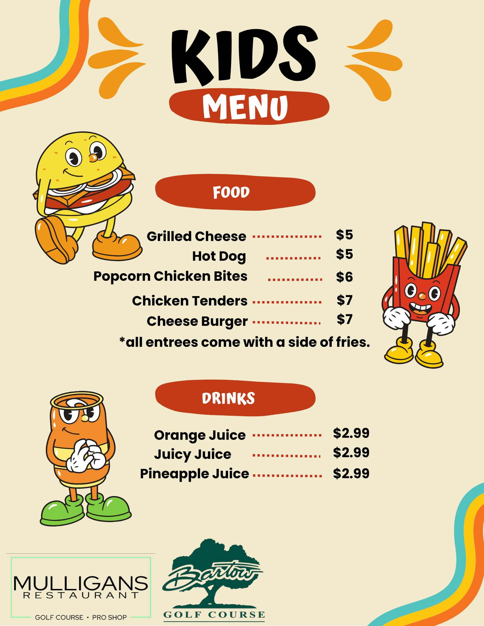 Yellow playful kids menu